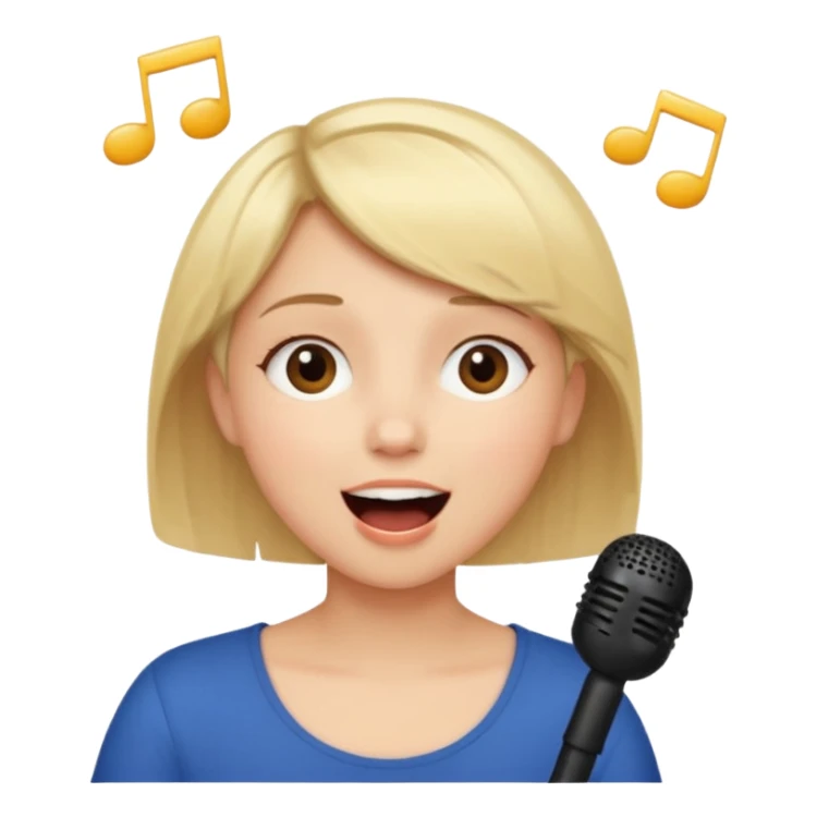 Crea una chica cantando con pelo rubio corto con ojos cafes  sticker