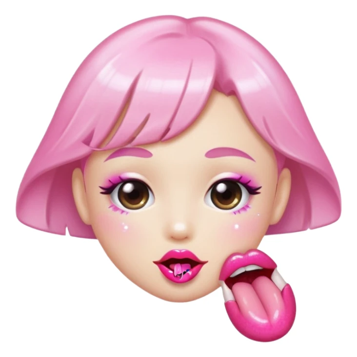 sparkly glossed lips emoji, tongue peek, kawaii shine sticker