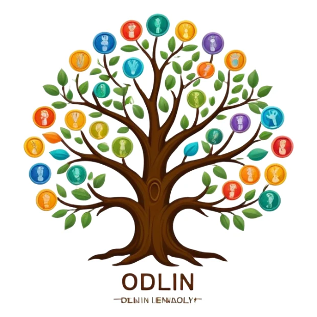 created a highly detailed but manly looking family genealogy logo with multiple colors and make sure it include the name Odlin. sticker