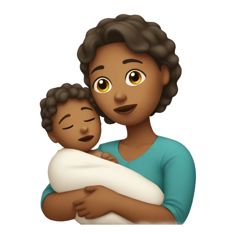 sad mother with newborn sticker