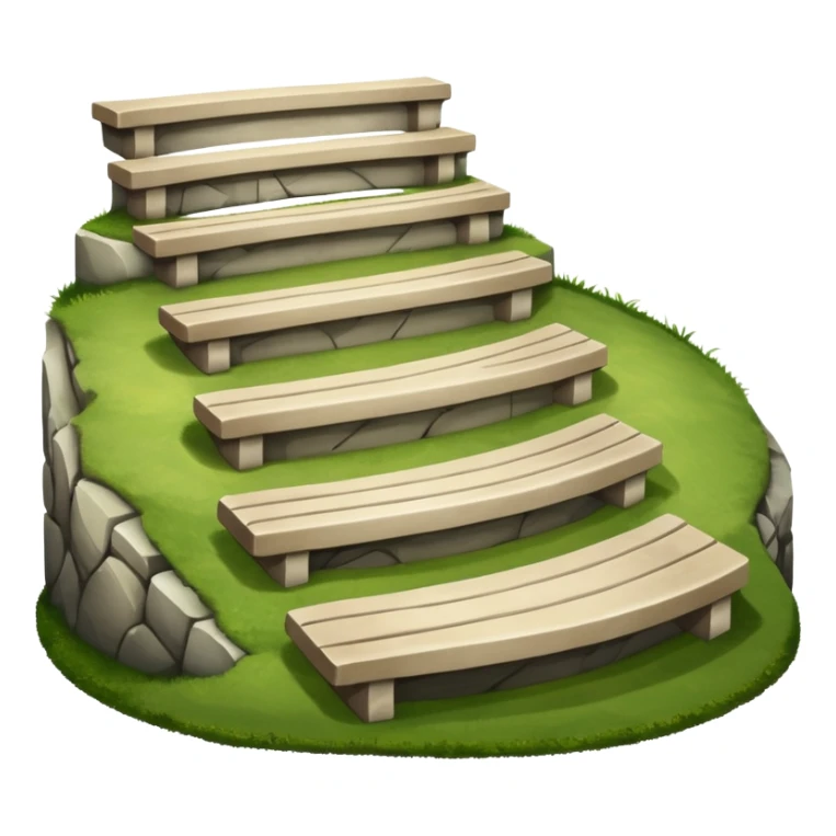 amphitheater benches on a grassy slope with 4 tiers sticker