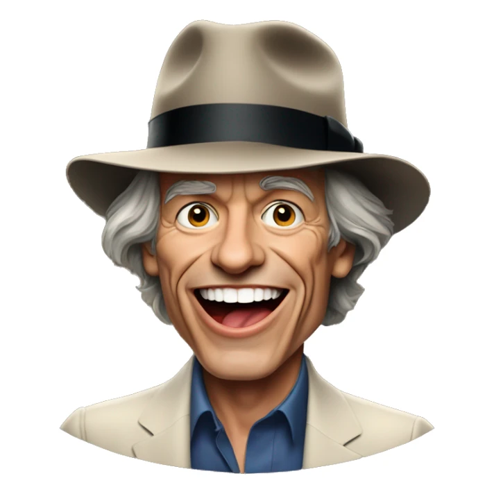 Round but thin face, cigarette in the corner of Mick Jagger's mouth with a malicious smile. Panama hat, neckerchief and rich guy look. sticker
