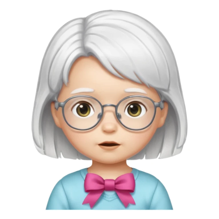 white haired little baby with glassess and ribbon on hair sticker