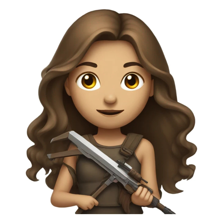 girl with long brown hair holding weapon   sticker