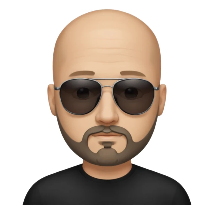 Bald man, wearing black fashion sunglasses, goatee beard sticker