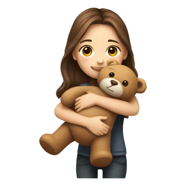 brown hair girl, white skin, hugging a teddy bear sticker