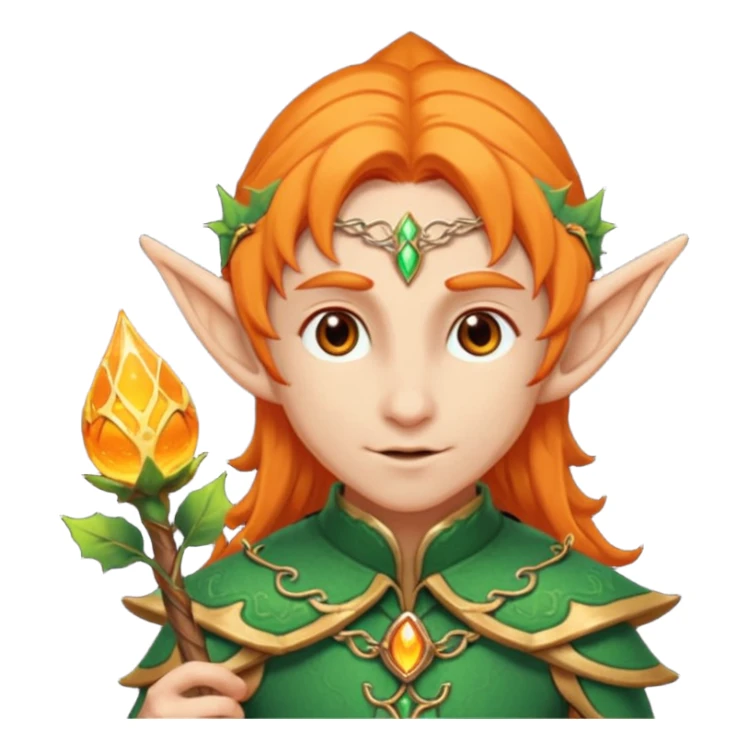 Orange Haired Elf, old Mage elf with glowing orange staff sticker