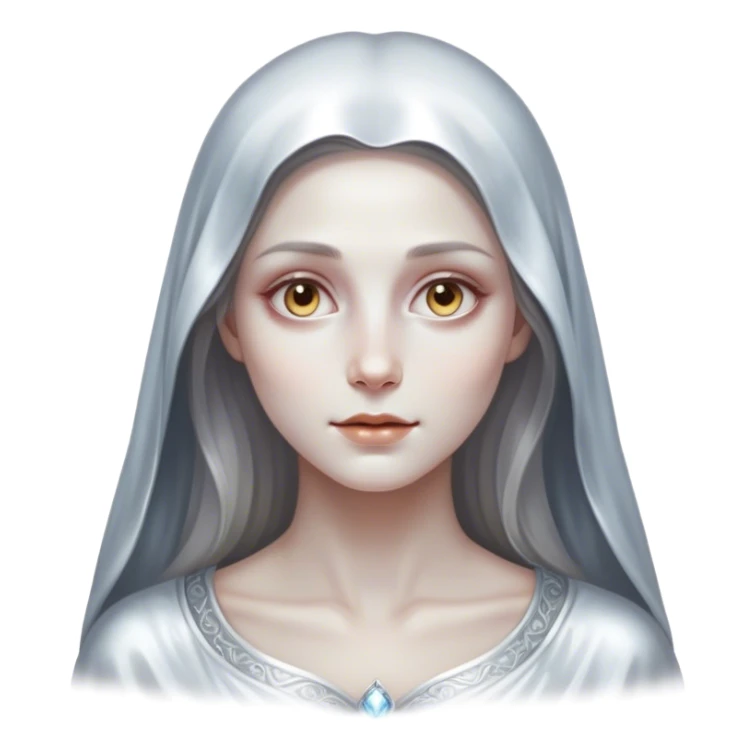 Cinematic, Ultra realistic 32k HD, hauntingly beautiful woman, Balanced features, highly detailed, glowing with silver light, high shine, remembrance, a painting of white silver, fanciful, enchanting, ghostly. The image is so lifelike it feels as though it could leap off the canvas at any moment sticker