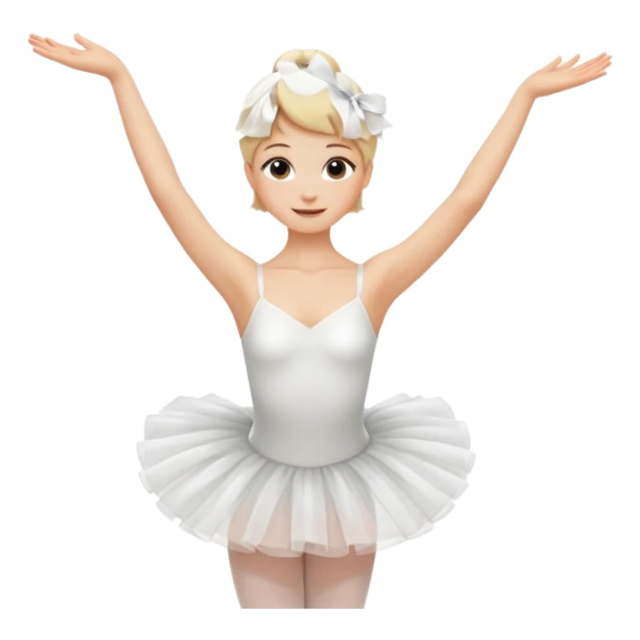 blonde, short-haired ballerina in a white tutu dress, experienced with a sly look, arms gracefully raised up sticker
