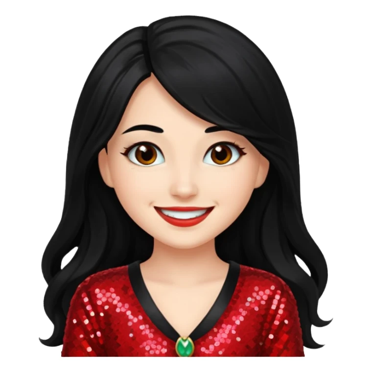 Jade from Bratz with long black hair and red sequin outfit sticker