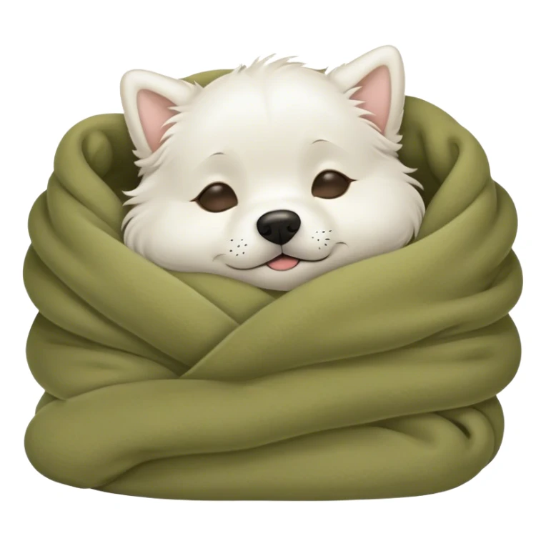 Cute white dog sleeping in a olive color blanket sticker