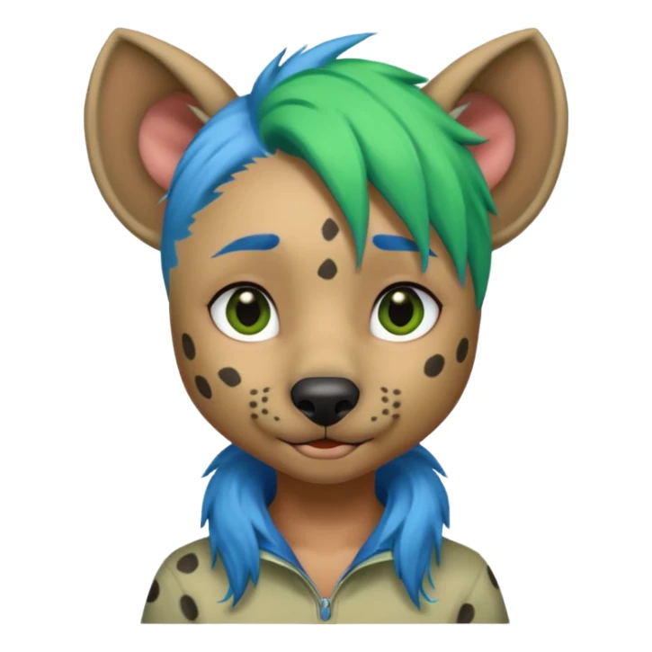 hyena with feminine  blue and green hair sticker