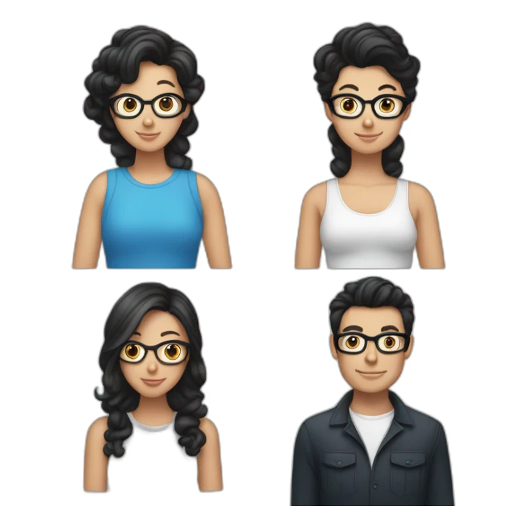 A couple hugging each other, where there is a white Boy with black hair and curlers, and with glasses on, wearing a shir, and a white girl with long brown hair wearing a blue diver sticker