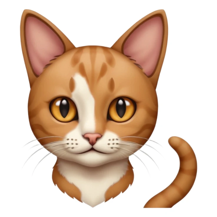 a cat, the left ear is brown, and the right ear is black sticker