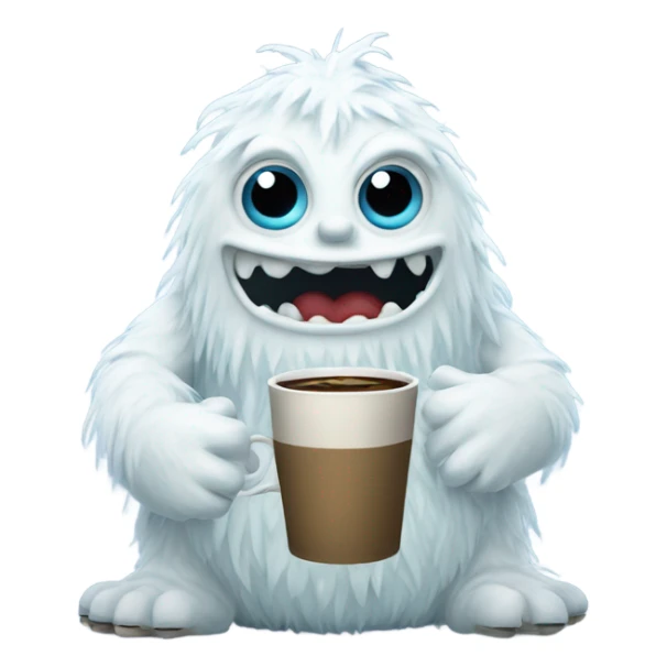 The abominable snow monster with a cup of coffee sticker