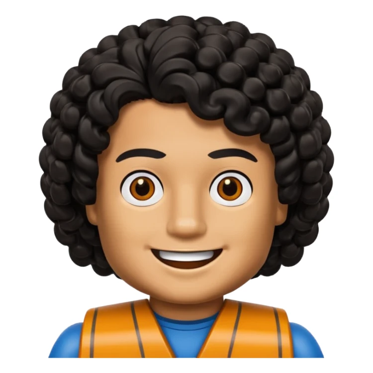 Brown boy, curly black hair, Lego head sticker