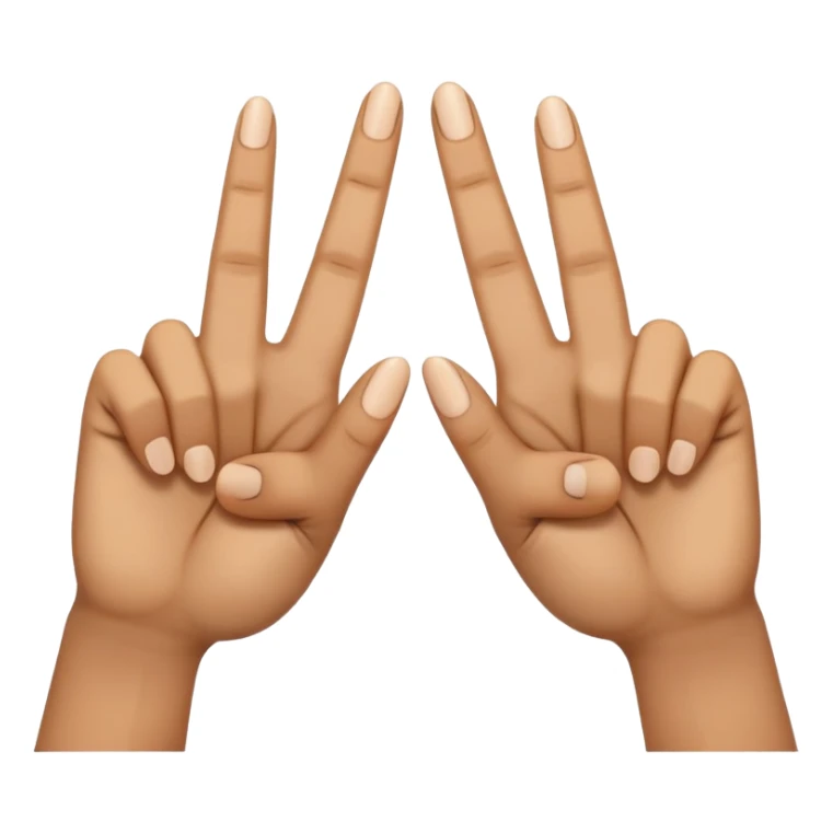 two hands using middle fingers straight and parallel to each other, index fingers pressing together at the apex to form a triangle, light brown skin tone sticker