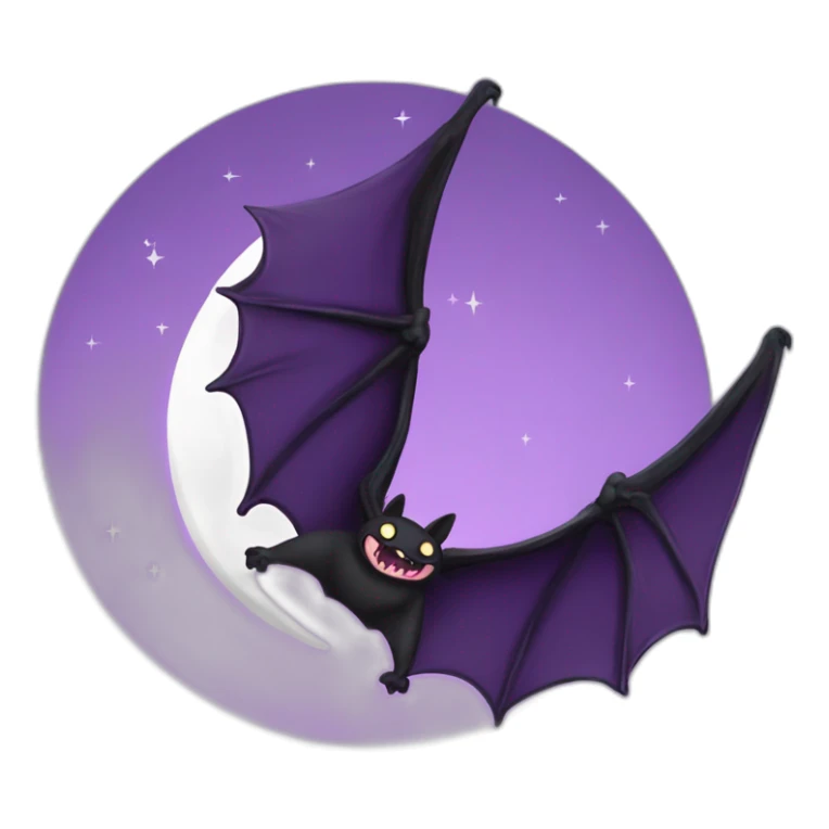 purple black vampire bat wings flying in front of large dripping crescent moon sticker