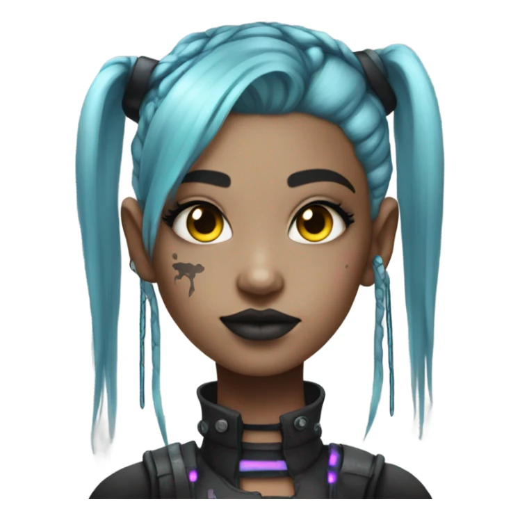 cyborg goth girl, neon hair, twintails sticker
