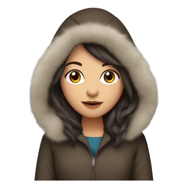 Cold brunette girl in winter coat with fur hood sticker