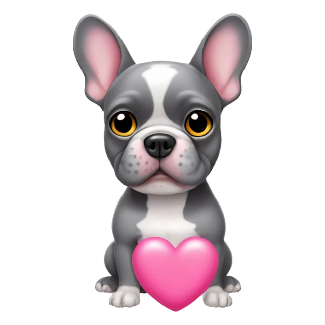 A grey frenchie with pink heart eyes sticker
