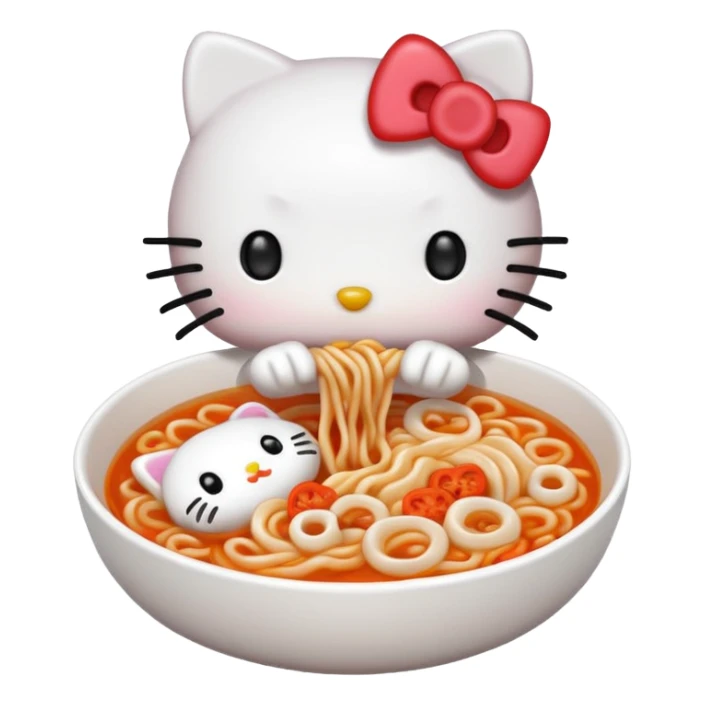 Hello Kitty eating kimchi udon noodles sticker