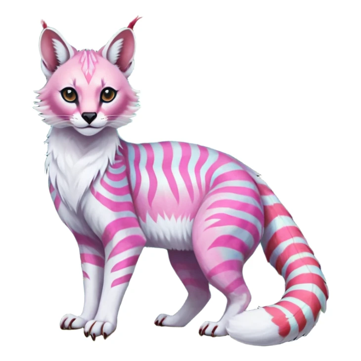 Colorful tropical tribal pale light fruity pastel white glorious iridescent divine exotic cute albino neon vibrant zigzagged cool beautiful fantasy-caracal-civet-genet-sergal-vernid-Gryphon-Cacomistle-Trico-oncilla-animal-Fakémon-hybrid-fursona (full body), facial markings,  sticker