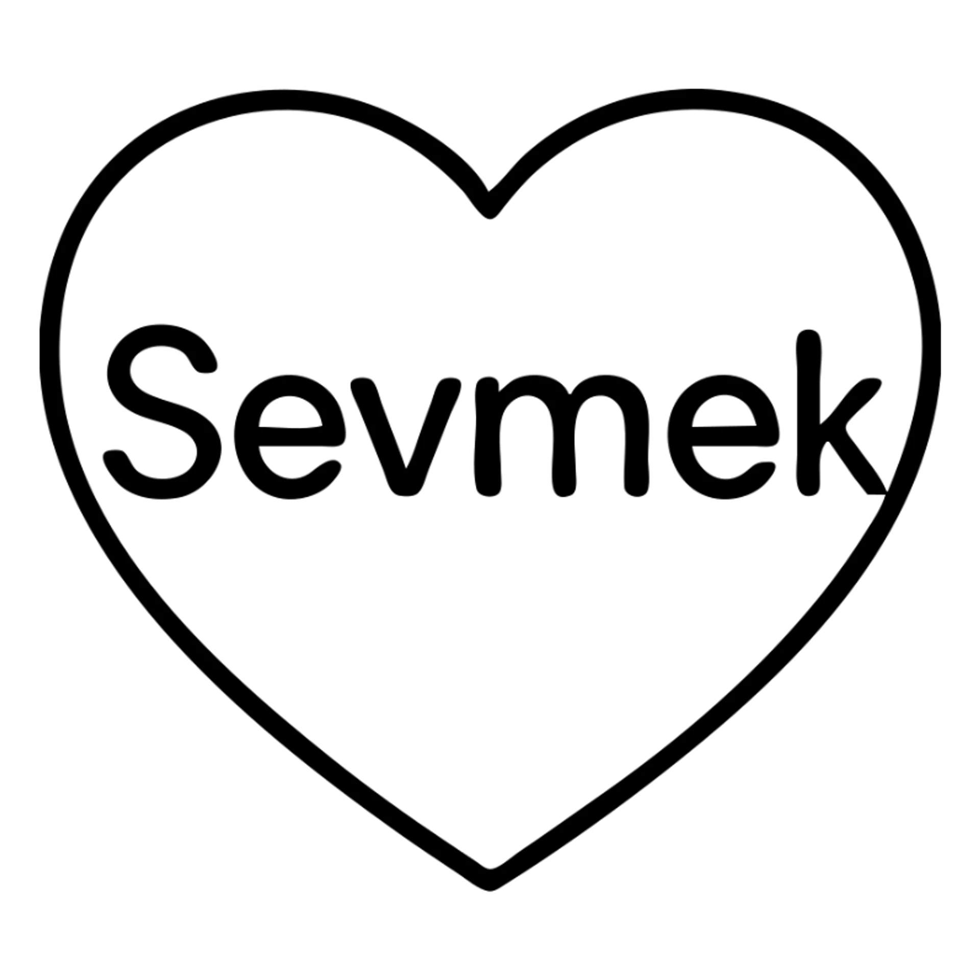 A simple outlined icon with the word "Sevmek" integrated into a heart or love design sticker