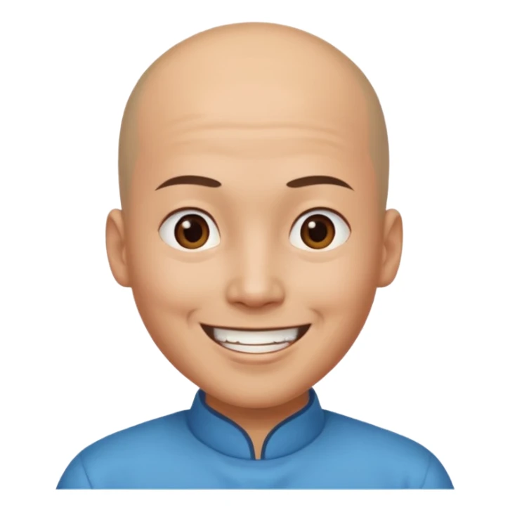 chineese man with a bald head and ponytail coming out in the middle sticker