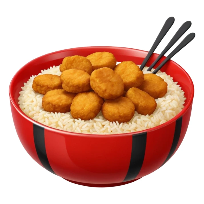 Bol rouge a bande noir vertical avec des nuggets et du riz melanger sticker