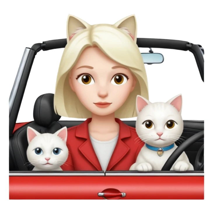 woman driving in convertible with white cat sticker