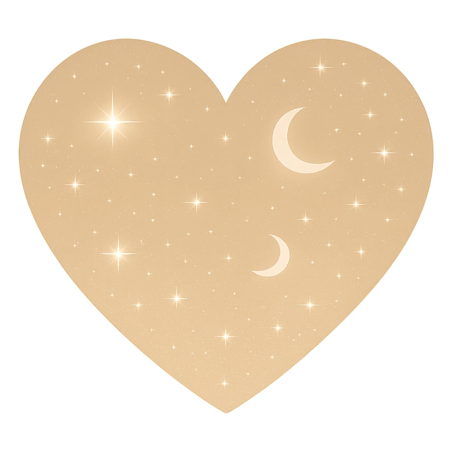 Modify the heart with a night sky gradient to beige night theme with a beige gradient, more stars, and a soft glow. Remove the background entirely  sticker