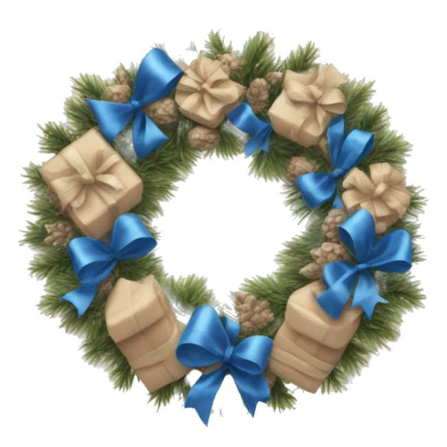 Realistic beige and blue  christmasy wreath sticker