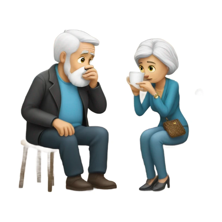 White old Man miserable and drinking coffee while wife shops for jewelry  sticker