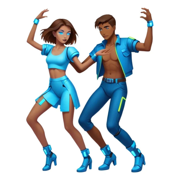 Neon cyberpunk style 
girl with brown hair and blue eyes dance with man sticker