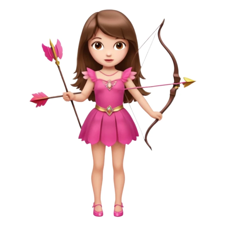 Hada de piel clara cupido pequeña  de cabello largo lacio castaño con flequillo y ojos cafés  vestida con algo sensual semitransparente corto color blanco o rojo con 1 arco y una sola flecha que combinen y labios rositas tipo Barbie pero en hada cupido de cuerpo completo de pies a cabeza   sticker