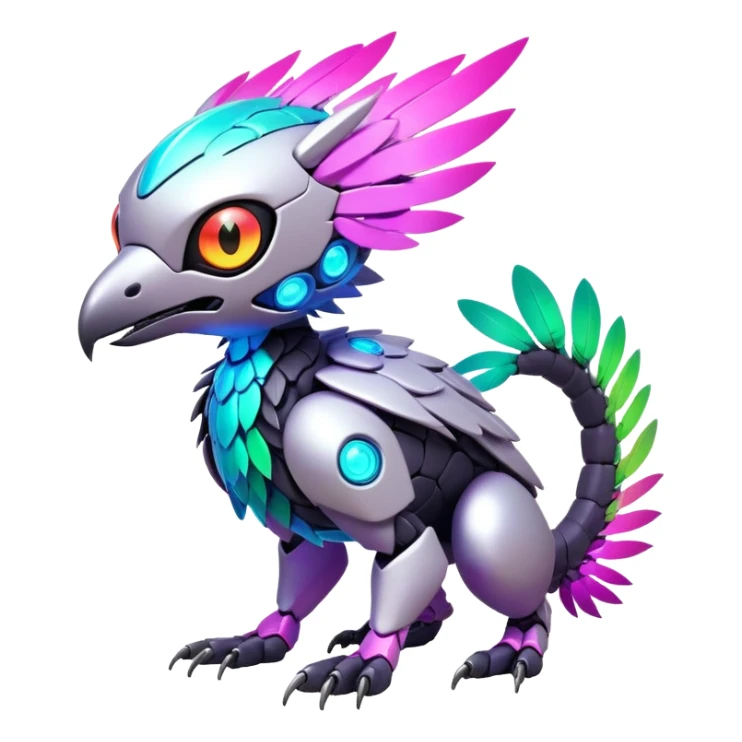 Tropical futuristic lush warm-colored modern colorful neon-colored cyber-Fakémon-Digimon-Trico-creature sticker