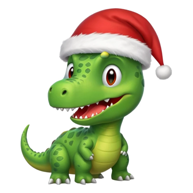 happy green dino wearing santa hat sticker