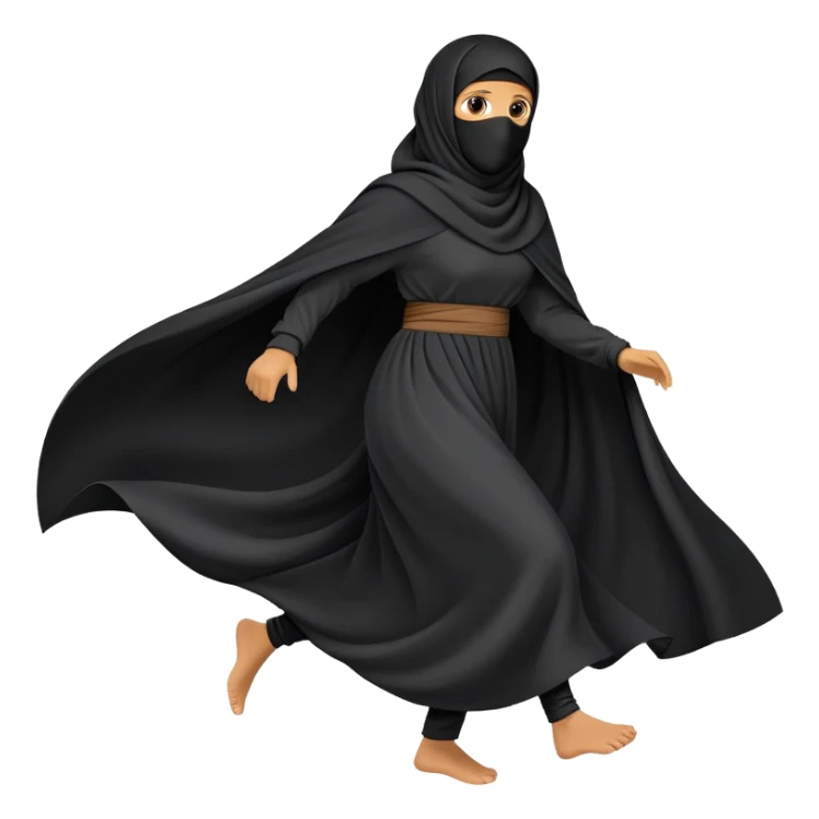 person wearing a niqab and large, flowing clothes, running sticker