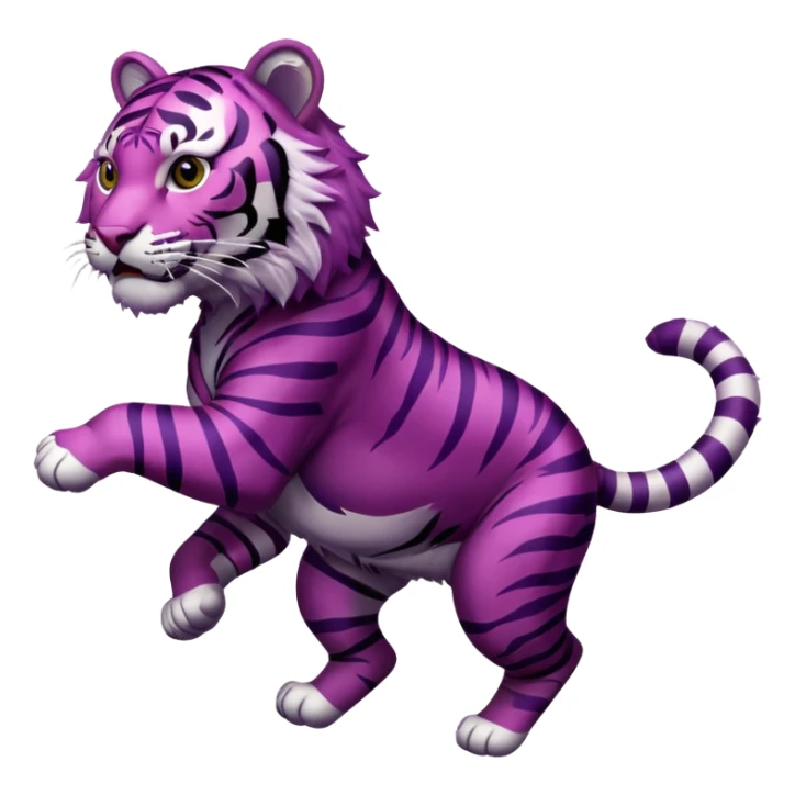 purple furred tiger with burgundy stripes jumping sticker