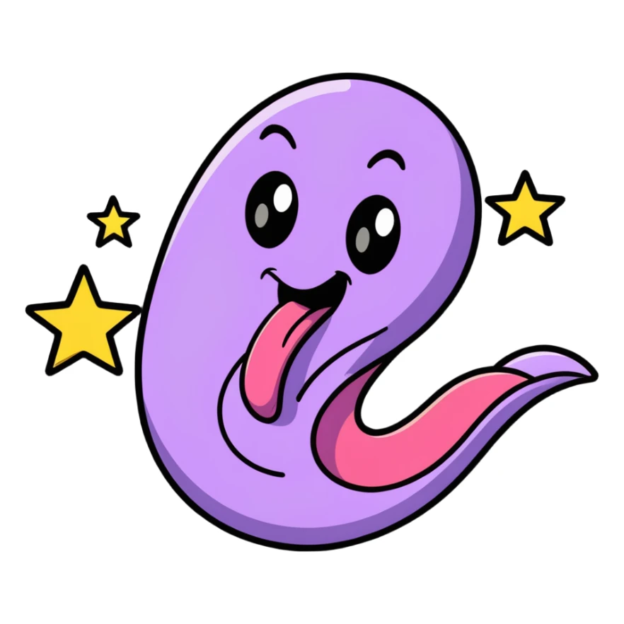 ridiculously silly face with spiraling eyes, wild expression, super long wavy tongue wiggling from side to side, stars and motion lines, extremely goofy, cartoonish, hilarious sticker