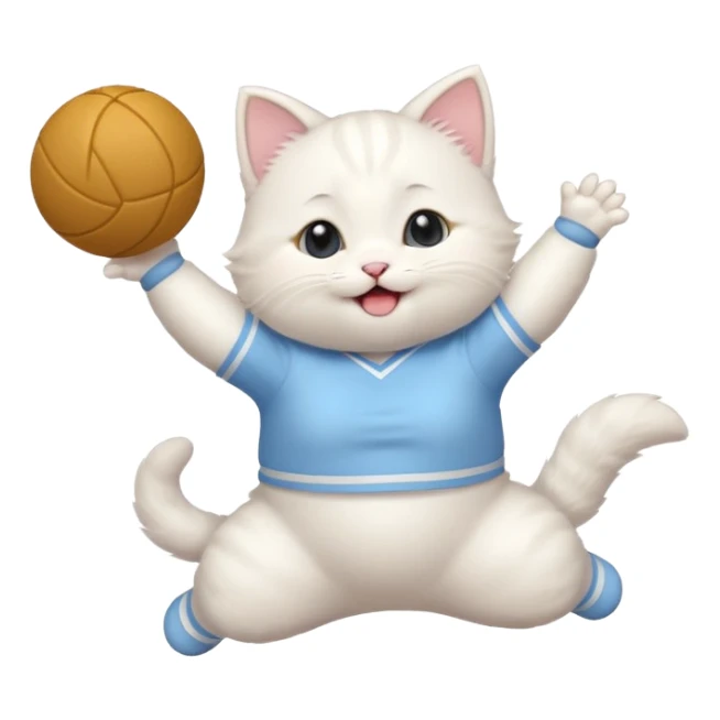 A chubby white kitten in pastel uniform jumping in cheer pose. sticker