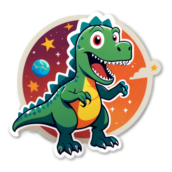 Dino saying “Ruh roh “as meteor comes sticker