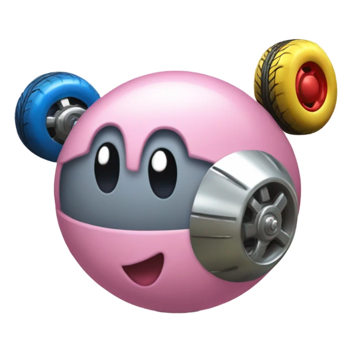 Metal cute Kirby ball driving on 4 car wheels sticker