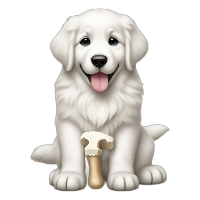 Great pyrenees puppy with a bone treat sticker