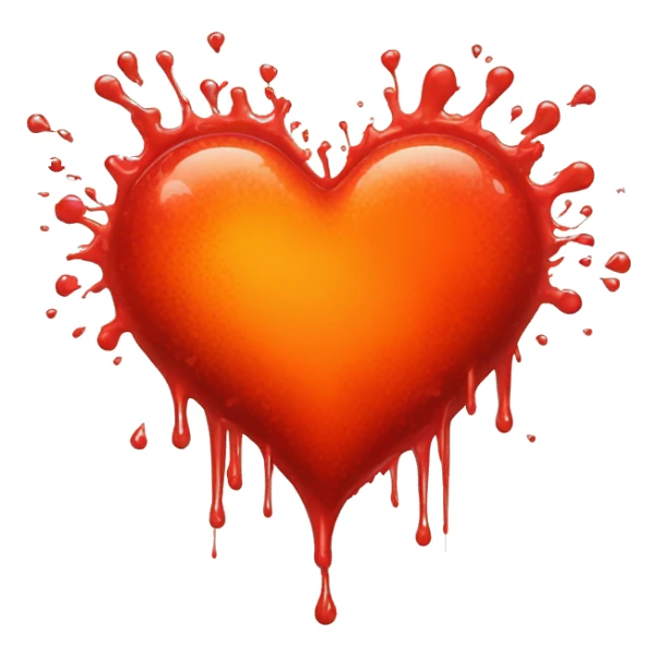 bleeding red heart glowing red-orange with splatter sticker