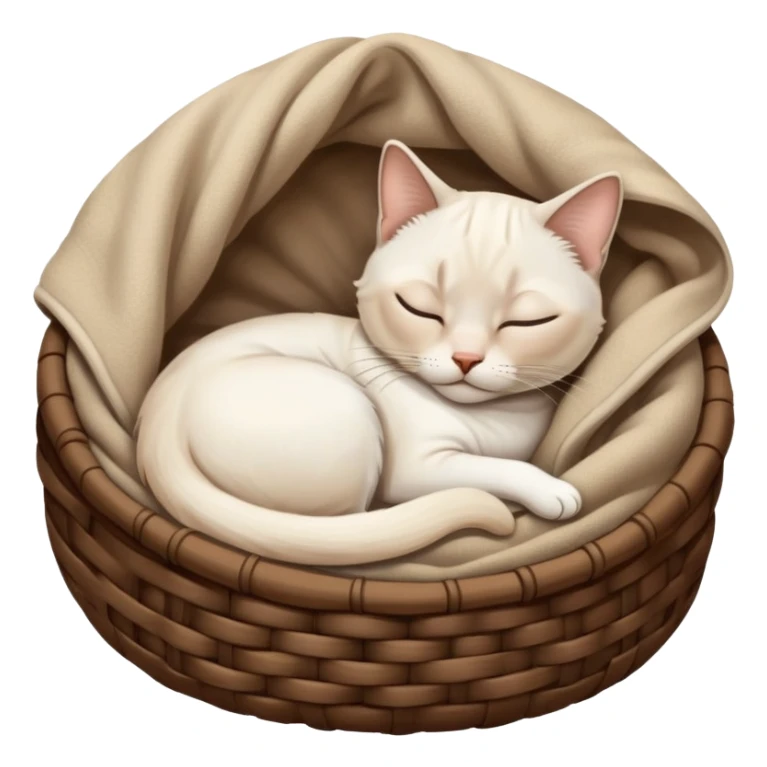 A white Siamese cat sleeps in a brown blanket sticker