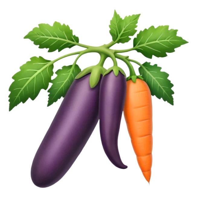 eggplant, cucumber, big carrot, on a branch sticker