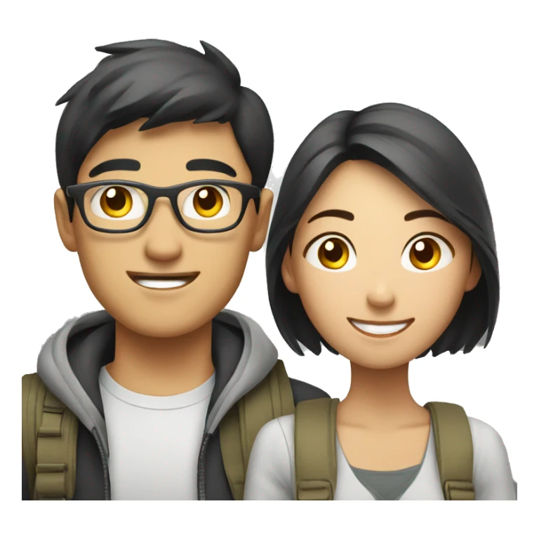 Attractive young  Asian couple traveling having fun sticker