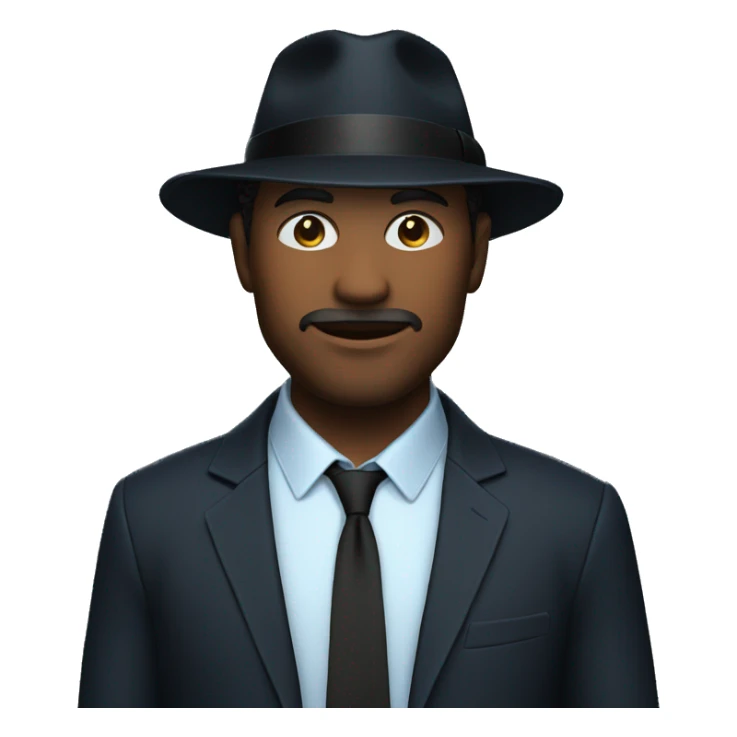 Man in blue button down shirt, black blazer, black fedora sticker